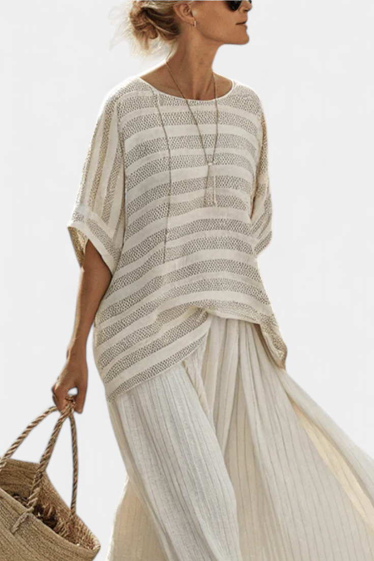 Graziella — Top a rayas de bambú natural y pantalones de lino fluidos